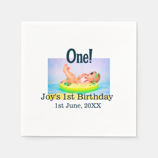 Ett första födelsedagfoto, modernt lägg till namn pappersservett (Framsidan)