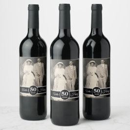 Ett fotfoto på Mlestone Bröllop-årsdagen Vinflaska Etikett