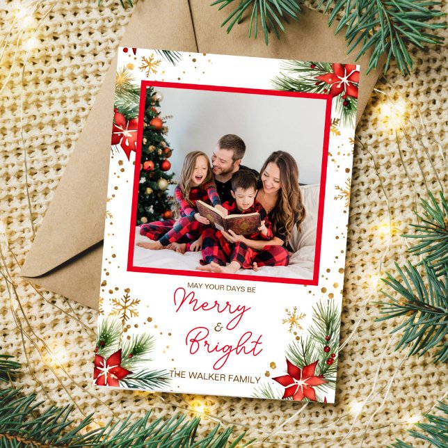 Ett foto av god och god jul julkort (Merry and bright Christmas one photo Holiday Card editable template digital download)