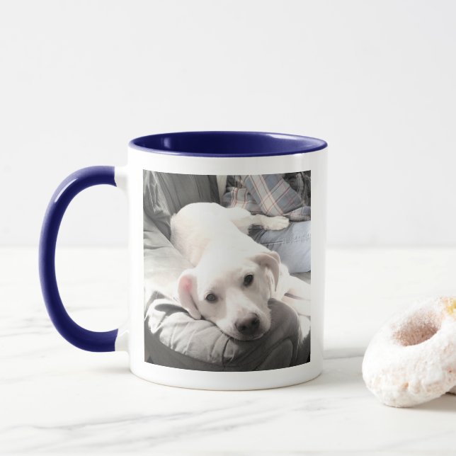 Ett foto bästa Pappa någonsin Cute Puppy Hund Blue Mugg (Med munk)
