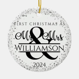Ett foto första jul, gift Mr & Mrs Glitter Julgransprydnad Keramik