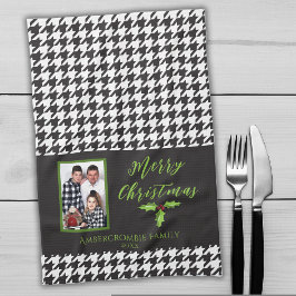 Ett foto Helgdag Black and White Houndstooth Kökshandduk