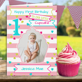 Ett Foto Liten Cupcake Första Födelsedagskort Kort