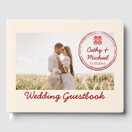 Ett foto med frimärke logotyp kinesiska bröllop gästböcker