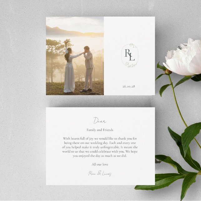 Ett foto Monogram Bröllop-kort för stort tack (Skapare uppladdad)