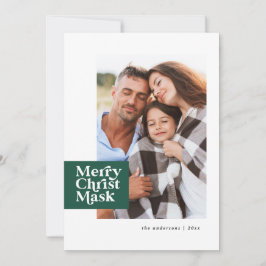 Ett foto på en romersk mask i modern typografi julkort