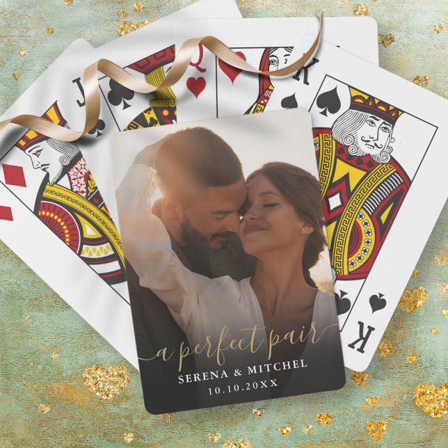 Ett fotobröllop-favoriter för Perfekt Pair-skript Casinokort (A Perfect Pair Script Photo Wedding Favor Playing Cards)