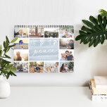 Ett fredens år | Fotokalender Kalender<br><div class="desc">ett favoritminne på varje sida i fotokalendern. Försättsbladet innehåller en miniatyrbild av varje foto med "ett fredens år" i mitten på en blå vattenfärgsbakgrund accentuerad med vitt botaniskt löv. Anpassa med din familj namn och året därunder. Insidan av bilden visas dina foton i ett dynamiskt utfall med en månads övertäckning...</div>