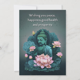 Ett fredligt buddha-hälsningskort med Rosa Flowers Julkort