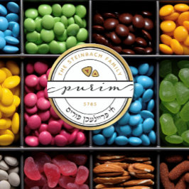 Ett Freilichen Purim-skript med Guld Runt Klistermärke