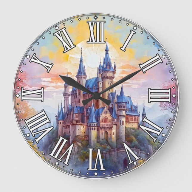 Ett gammalt magiskt slott på morgonen stor klocka (Framsida)