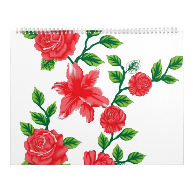 Ett gäng röda blommor på vit bakgrund kalender (Omslag)