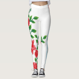 Ett gäng röda blommor på vit bakgrund leggings
