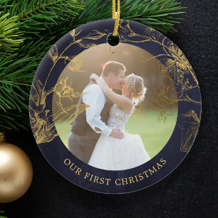 Ett gift foto första julen elegant julgransprydnad keramik
