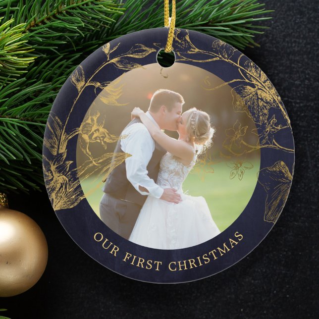 Ett gift foto första julen elegant julgransprydnad keramik (Skapare uppladdad)