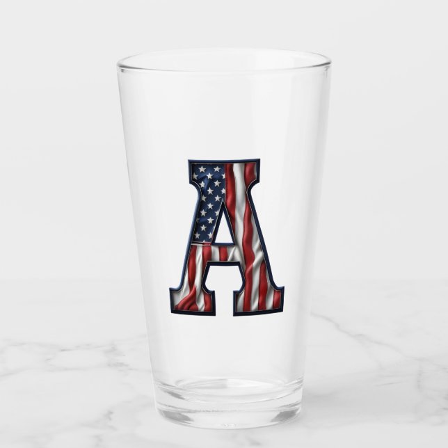 Ett glas med en amerikansk flagga motiv. (Framsida)