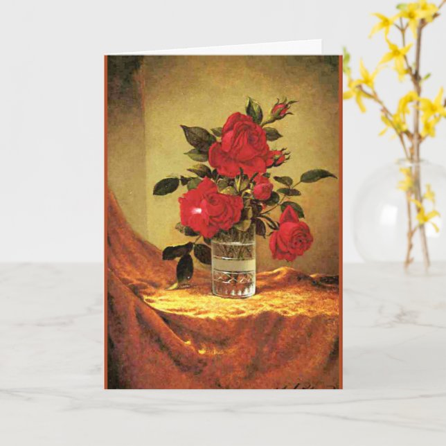 Ett glas rosor, finkonst, kort (Gul blomma)