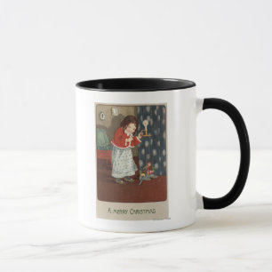 Ett glatt ChristmasGirl innehav en ljusstake Mugg