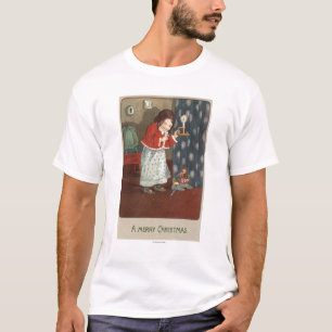 Ett glatt ChristmasGirl innehav en ljusstake Tee