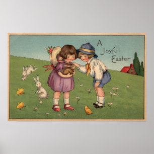 Ett glatt EasterKids innehav en kanin Poster