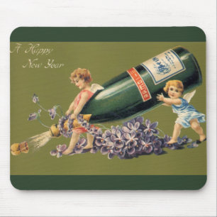 Ett Gott Nytt År, Vintage Änglar med Champagne Musmatta