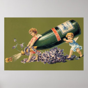 Ett Gott Nytt År, Vintage Änglar med Champagne Poster