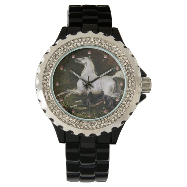 Ett Grått Arabhingst-gallring med Hundar Armbandsur (Framsida)