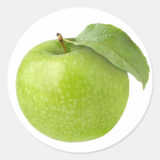 Ett grönt äpple runt klistermärke (Framsida)
