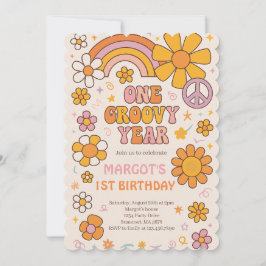 Ett Groovy År 1:a födelsedag Party Inbjudningar