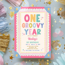 Ett Groovy år Whimsical Flicka 1-års Födelsedagsfe Inbjudningar