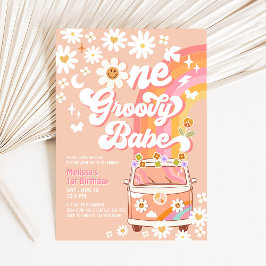 ETT Groovy Babe Daisy Rainbow Groovy 1-årsfest Inbjudningar