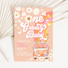 ETT Groovy Baby Hippie Van Daisy 1-årsfest Inbjudningar