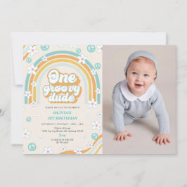 Ett Groovy-barn Retro Boy 1:a födelsedag Party-fot Inbjudningar