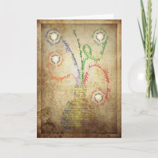 Ett grungande födelsedagskort för en syster kort (Framsida)