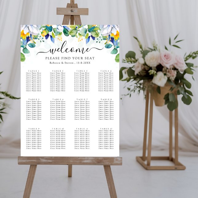 Ett gult för blommigt i snyggt,  bröllop-sätesdiag poster (Skapare uppladdad)