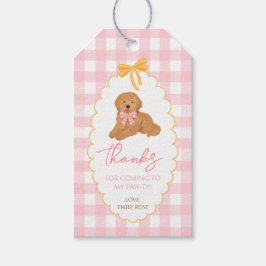 Ett gyllene år Rosa Gingham Golden Doodle Presentetikett