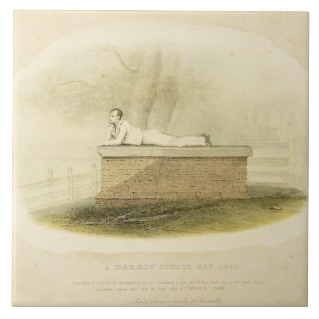 Ett harv skolar Lord Byron (1788-1824 för pojken Kakelplatta (Framsidan)
