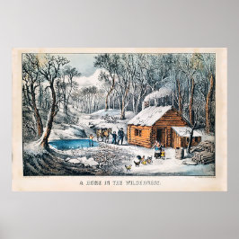 Ett hem i Wilderness Currier & Ives Poster