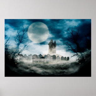 Ett hemsökt hus. Halloween-scenen. Poster