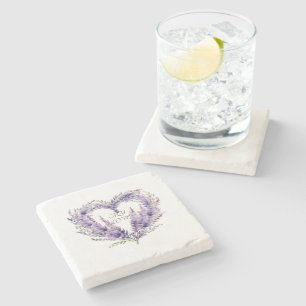 Ett hjärta av Lavender. Blommigt Lila Mönster Stenunderlägg