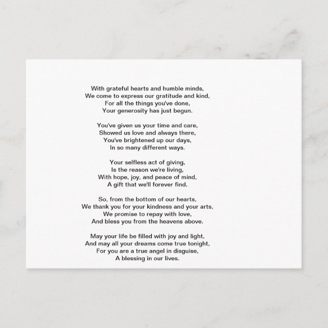 Ett hjärtligt tack vykort (Framsida)