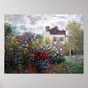 Ett hörn av Garden med Dahlias av Monet Print Poster