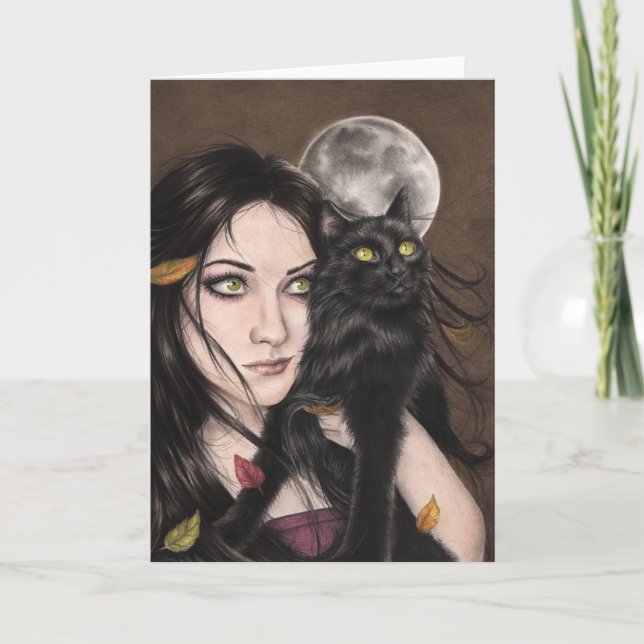 Ett hösthalloween-natthälsningskort kort (Framsida)