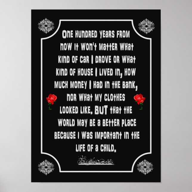 Ett hundra år från och med nu, Dikt - konsthandlin Poster (Framsidan)