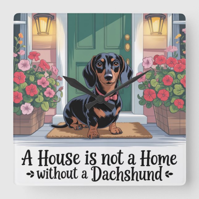 Ett hus är inte hemma utan en Dachshund Fyrkantig Klocka (Framsida)