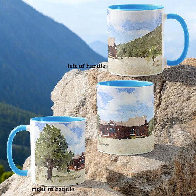 Ett hus Land levande vattenfärg Mugg (mug design left, right and opposite handle)