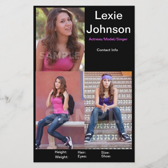 Ett huvudShot-komp-kort på sidan för modeller elle Flygblad (Framsidan)