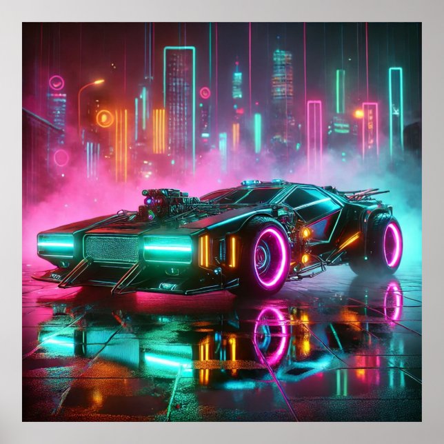 Ett HyperCar-Poster för Retro Future Synthwave Poster (Framsidan)