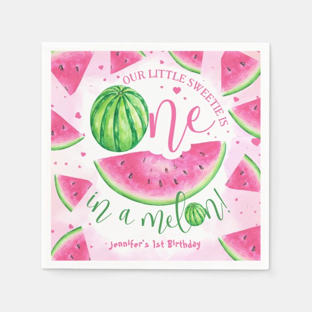 ETT i en Melon! Vattenmelon Födelsedagsfest Pappersservett (Framsidan)