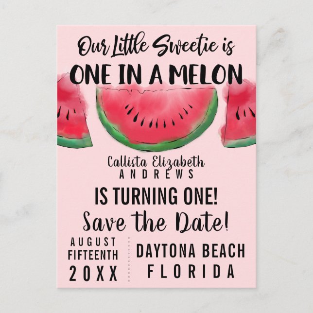 Ett i en Melon Watermelon Watermelon Spara datum Inbjudan Vykort (Framsida)